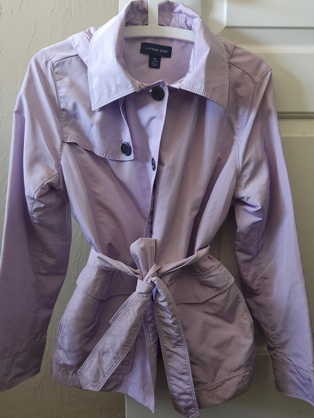 Lands' End Lavender Tie-Waist Trench Jacket